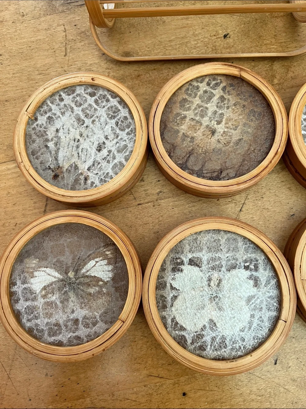 Vintage 1960s Retro Bamboo Butterfly Coaster Set six